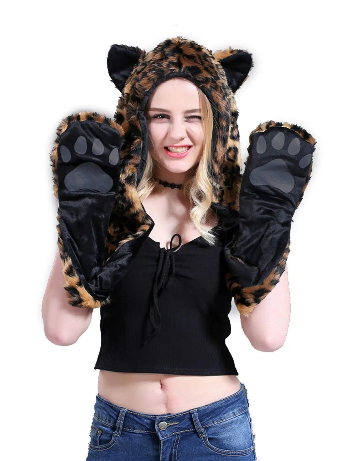 

Cosplay Plush Cartoon Animal Caps World of Warcraft Scarf Gloves 3 in1 Fleece Hooded Faux Fur Warm Earmuff Festival Party Cap