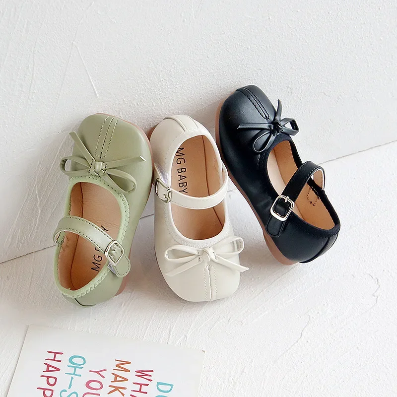 Kids Shoes Spring For Baby Girls Bow Princess Shoes Children Fashion Party Korean Style Cute Green Toddler Flats Single Shoes 4