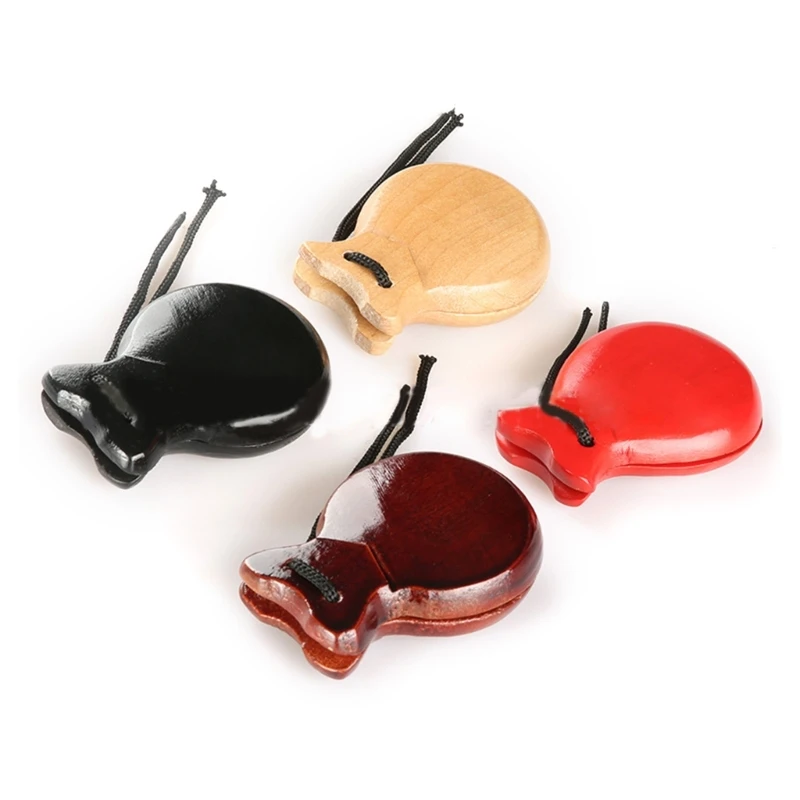 2 Pcs Flamenco Dance Castanets with String Wood Spanish Castanet Hand Percussion Instrument Musical Toy for Kids Adults