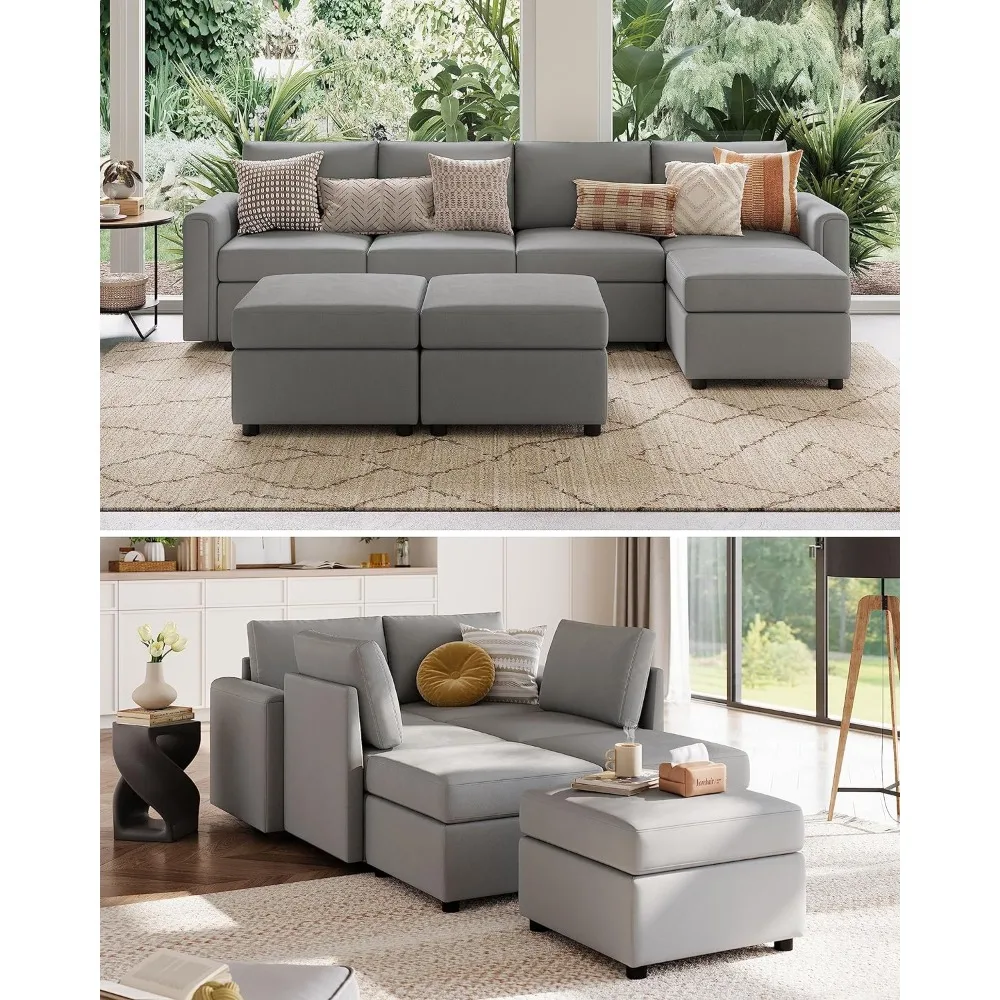 

Секционный диван, диван-трансформер U-образной формы с отделением для хранения, 7-местный диван большого размера с шезлонг для гостиной, серый
