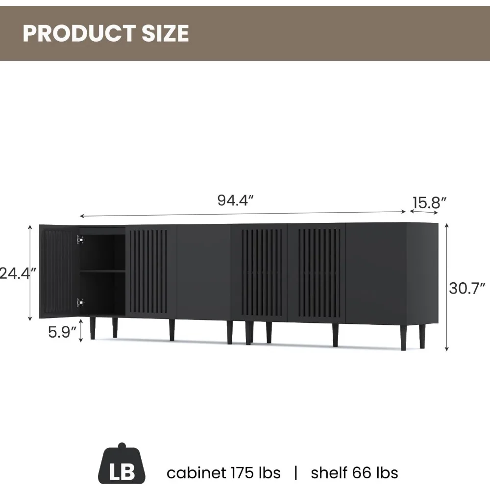 Modern Storage Cabinet, 94.4" Buffet Cabinet with 3 DIY Doors and Adjustable Shelf, Sideboard Coffee Bar Cabinet with Solid Wood 2