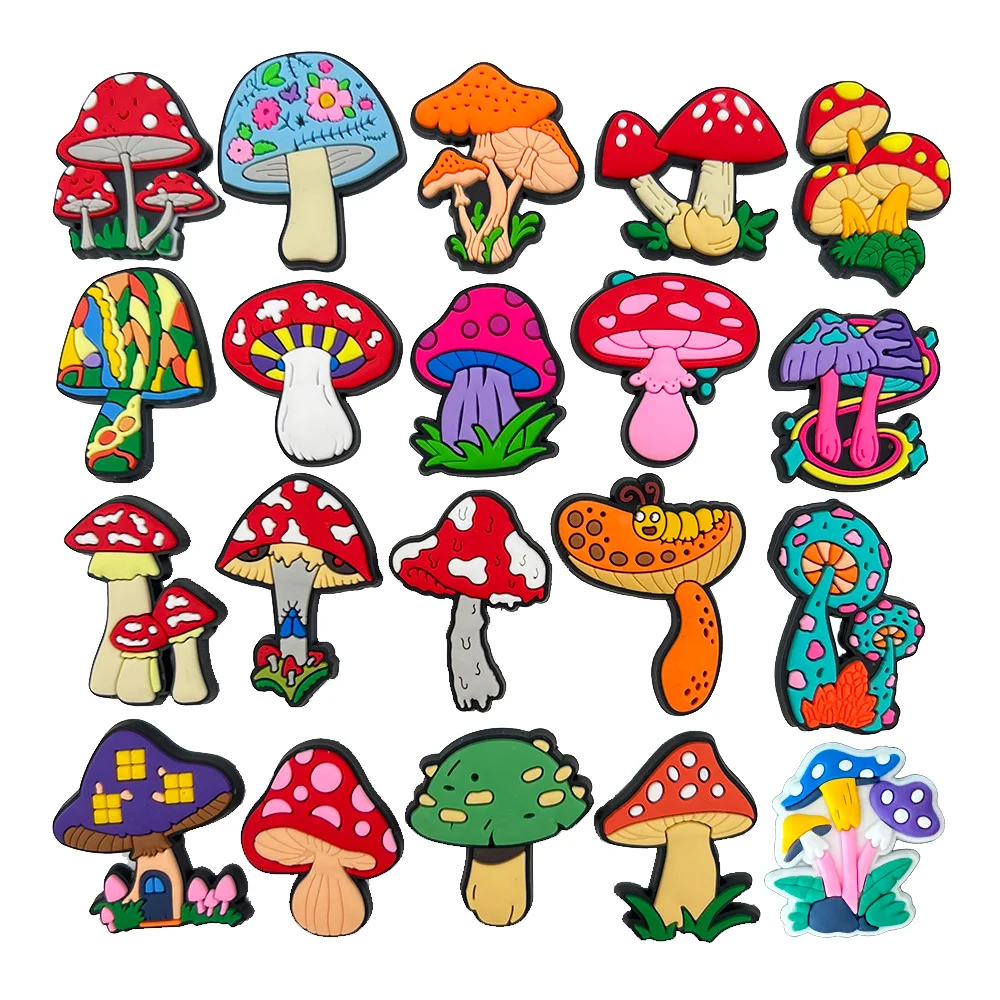 1-20pcs Lovely Bright Mushroom PVC Shoe Aceessories Charms DIY Sandals Buckle Decorations Clog Girls Party Gift