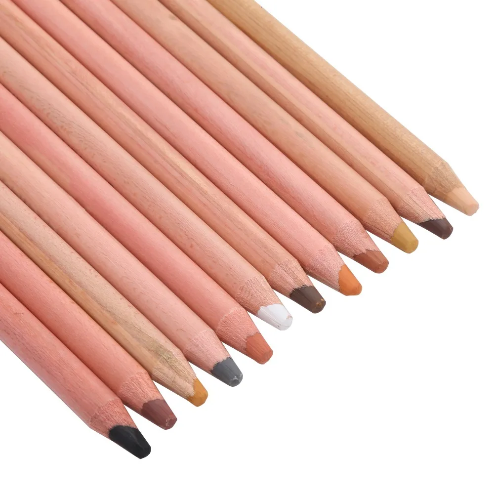 12PCS 실물 같은 피부 색조 12색 스킨 톤 파스텔 연필 부드럽고 매끄러운 코어 수용성 인물 스케치 파스텔 스틱