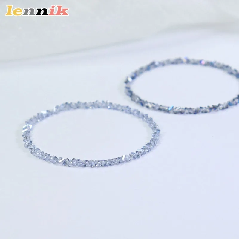 Austrian Blue Crystal Pink Champagne Elastic Rope Minimalist Women's Bracelet