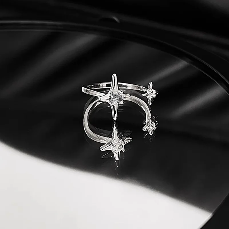 Silver Color Star Zircon Ring silver ring wedding rings womens ring jewelry rings ring jewelry cubic zircon ring Female Unique Design Wishing Star Wedding Ring Opening Index Finger Adjustable
