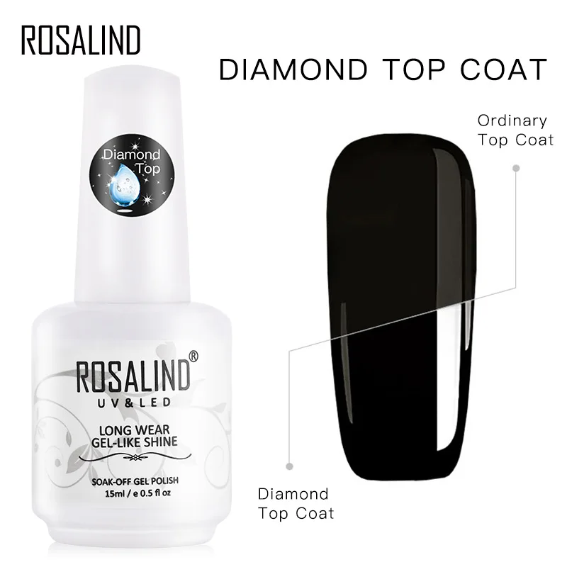 ROSALIND Top Coat Gel Nail Polish Diamond Transparent Soak Off UV Primer Gel Vernis 15ml Long Lasting Gel Lacquer Art Manicure 2