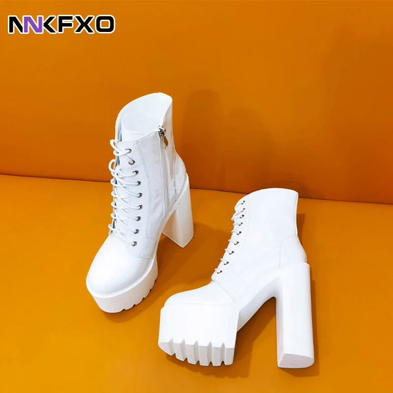 

Zapatos De Mujer Ankel Autumn Winter Boots for Women Classic Platform Boots Round Toe Lace Up Shoes High Heels 14CM Boots QB142