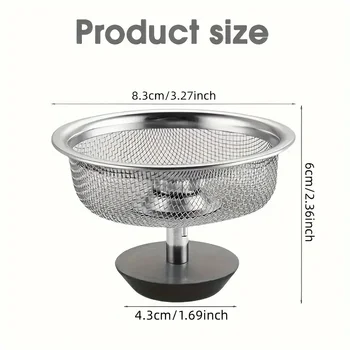 2Set Kitchen Sink Strainer With Handle & Stopper Replacement Drain Basket Stainless Steel Mesh Filter Waste Hole 2