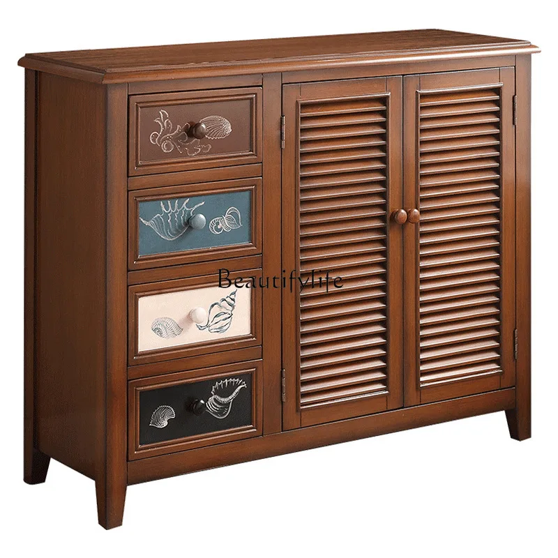 

American-Style Solid Wood Doorway Shoe Cabinet Large Capacity Balcony Multi-Function Locker