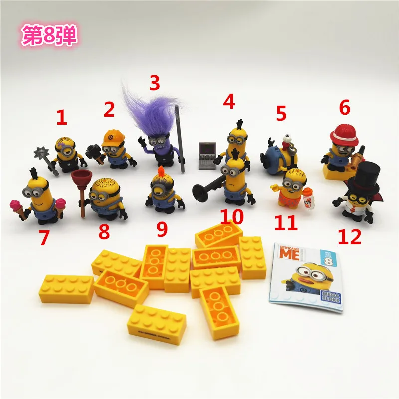 

12Pcs/ Bag Mega Bloks Series 8 Despicable Me Minionsanime Action Figure Mini Assemble Building Blocks Model Collection Toy Gift