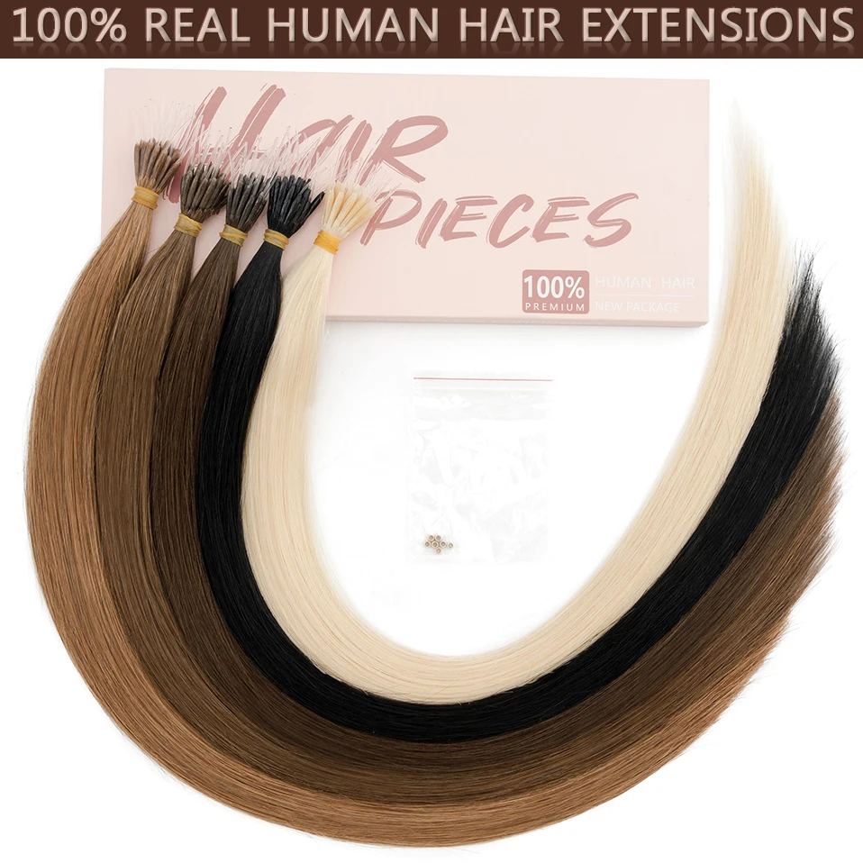 S-noilite Remy Hair 1g Elastic Rope Micro Loop Human Hair Extensions Microlink Micro Ring 50 Strands/Pack Straight Natural