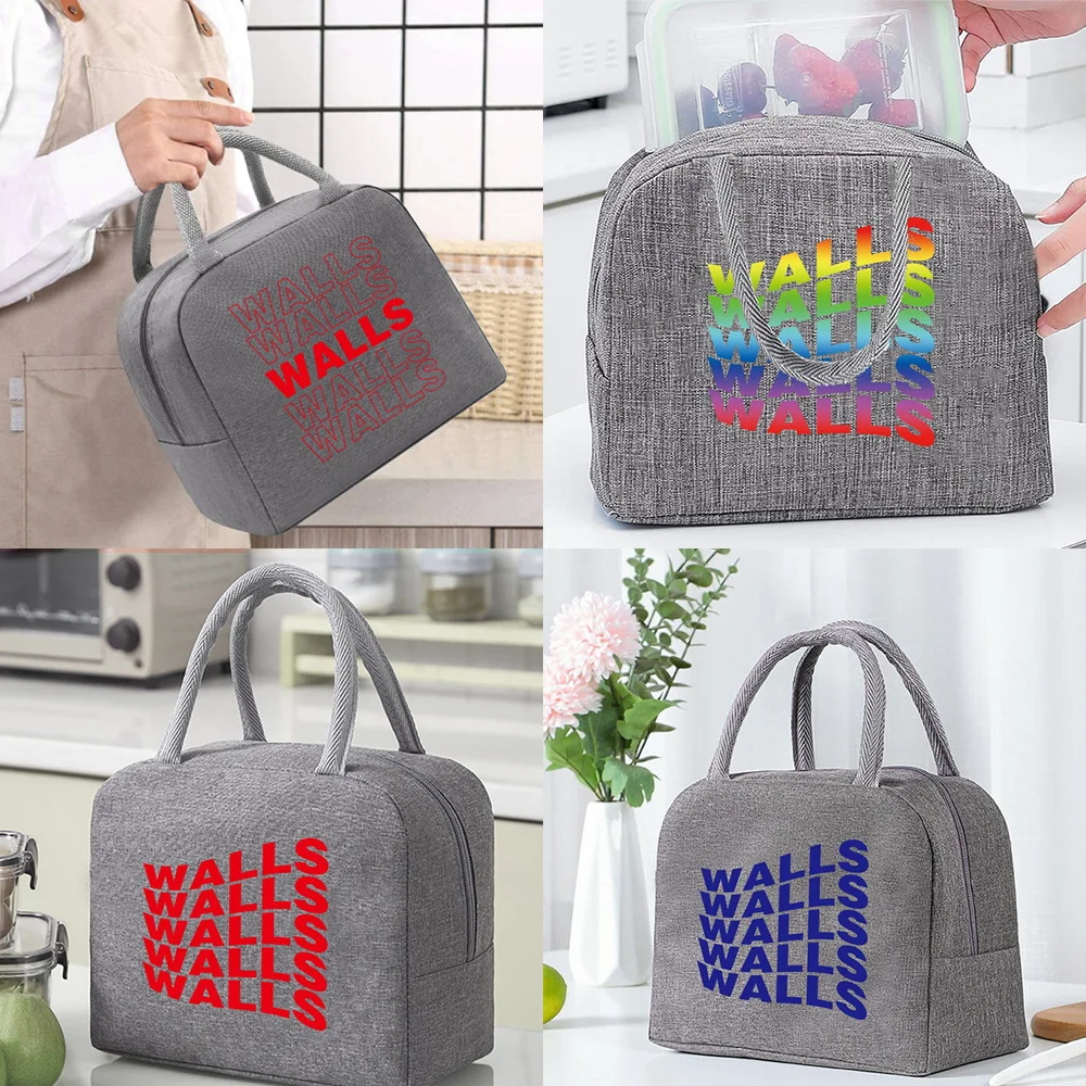 

Portable Insulated Cooler Dinner Bag Thermal Food Picnic Lunch Box Ice Pack Tote Grey Walls Pattern Handbags Food Bag for Work