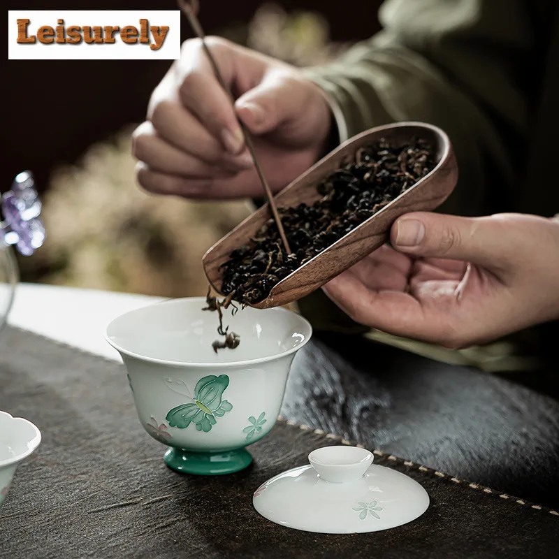 Butterfly Flower Travel Tea Set Kit Aesthetic 1 Pot 2 Cups Tea Brewing Organizer Portable Outdoor Handbag Teaset Collection Gift