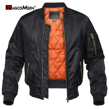 MAGCOMSEN Giacche da aviatore da uomo spesse e calde foderate arancioni bomber autunno inverno cappotti casual antivento 1