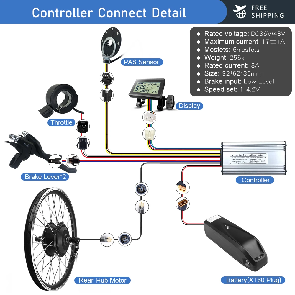Ebike Conversion Kit 350W 36V48V Rear Cassette Geared Brushless Hub Motor Wheel for 16-29inch 700C Motor Rim with KT display