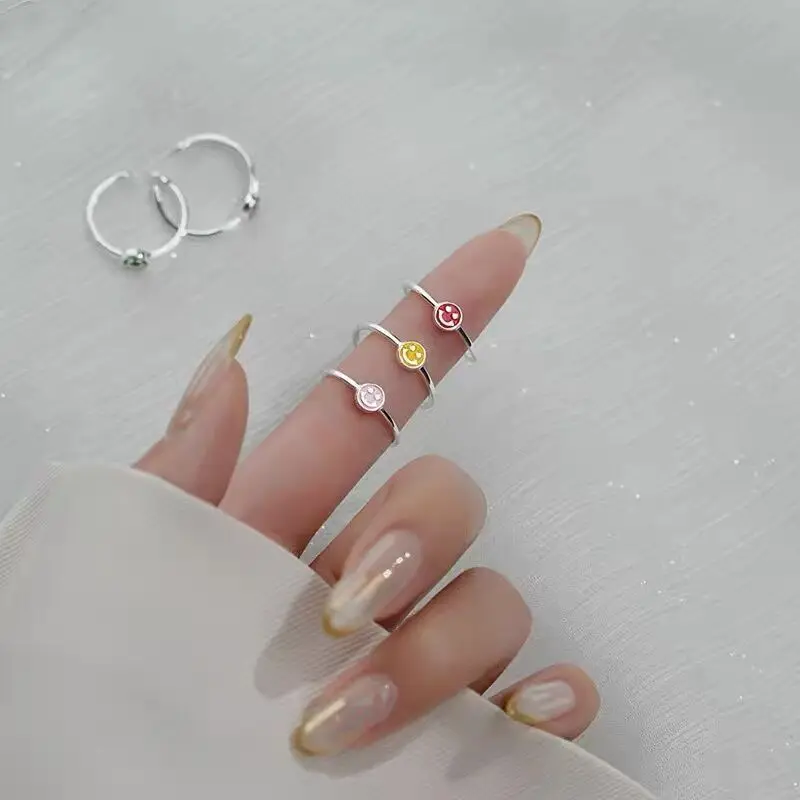 925 Sterling Silver Smile ​Adjustable Rings Wedding Engagement Jewelry For Women Wholesale   Dropshippin 4