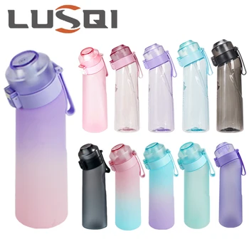 LUSQI botella de agua con sabor a aire con anillo de 7 sabores, vaso de plástico Tritan de paja de moda deportiva, adecuado para deportes al aire libre, Fitness
