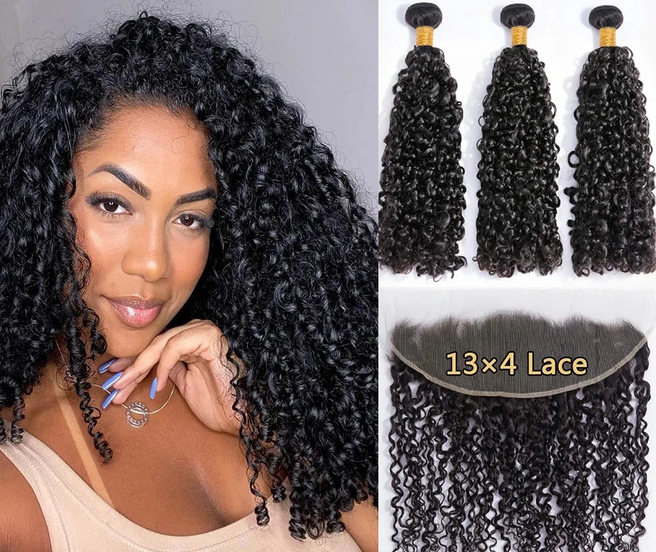 

Brazilian 3B 3C Spirals Curly Bundles With Frontal 12A Pixie Curl Virgin Human Hair Extension Kinky Curly Weave With Closure