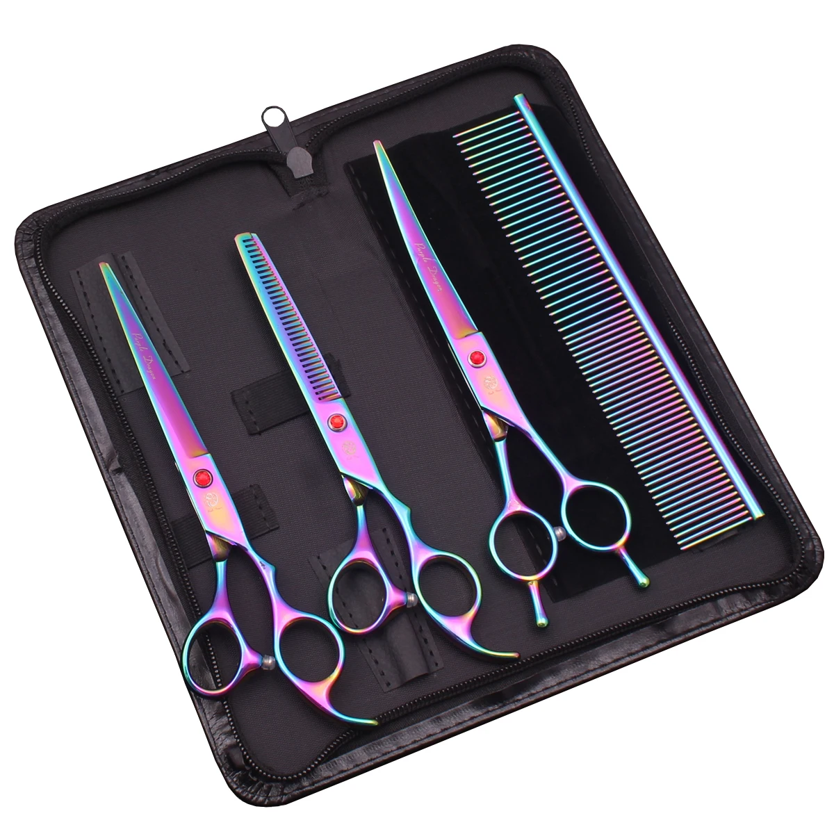 Dog Grooming Scissors Kit Purple Dragon 7.0" Japan Stainless Straight Thinning Shears Curved Pet Shears dog grooming scissors,dog grooming scissors kit