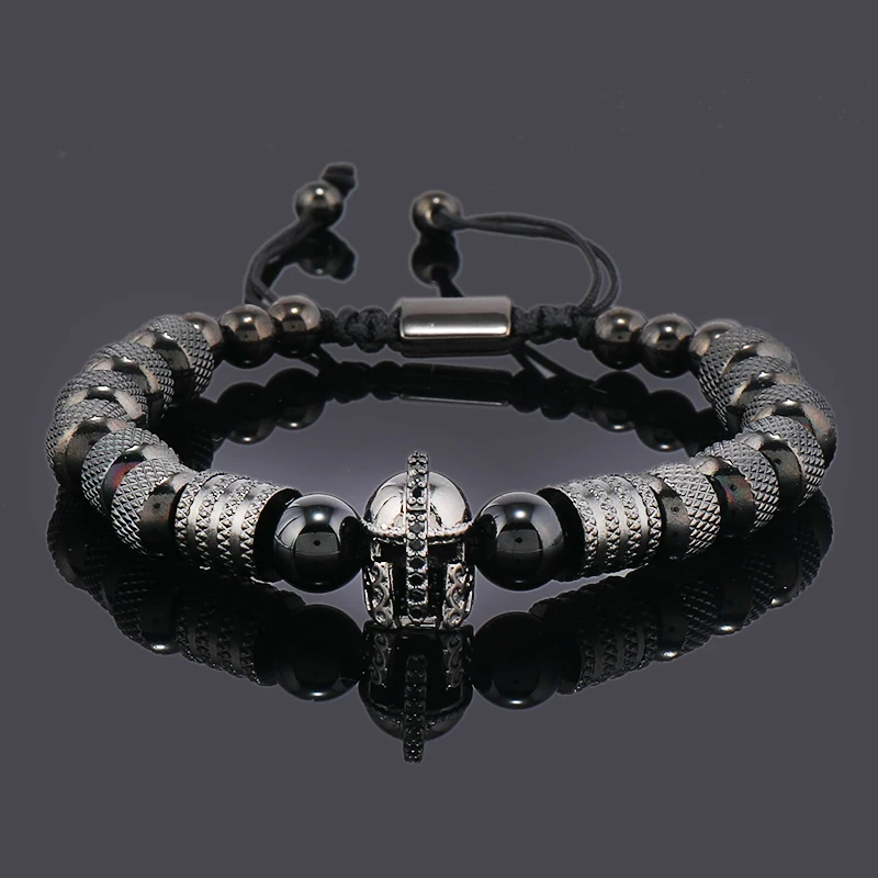 Luxury Stainless Steel Beads Spartan Warrior Helmet Man Bracelet Jewelry Valentine's Day For Women