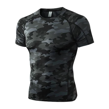 T-shirt sportive da uomo di alta qualità T-shirt termiche a maniche corte mimetiche Camicie a compressione cool Top sportivi T-shirt da palestra da corsa