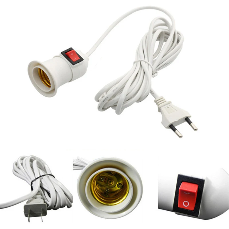 4m AC Power Cord Cable E27 LED Lamp bulb Bases Socket Holder EU plug switch wire for Pendant Bulb Hanglamp 1PCS
