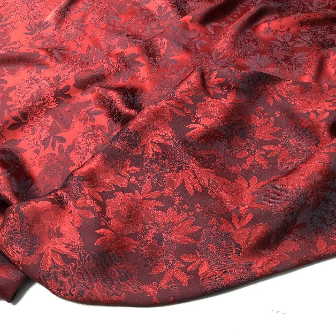 Two-color Embossed Peony Pattern Jacquard Fabric Per Meter for Skirts Pajamas Sewing Printed Skin Friendly Hanfu Cloth Thin Soft 5