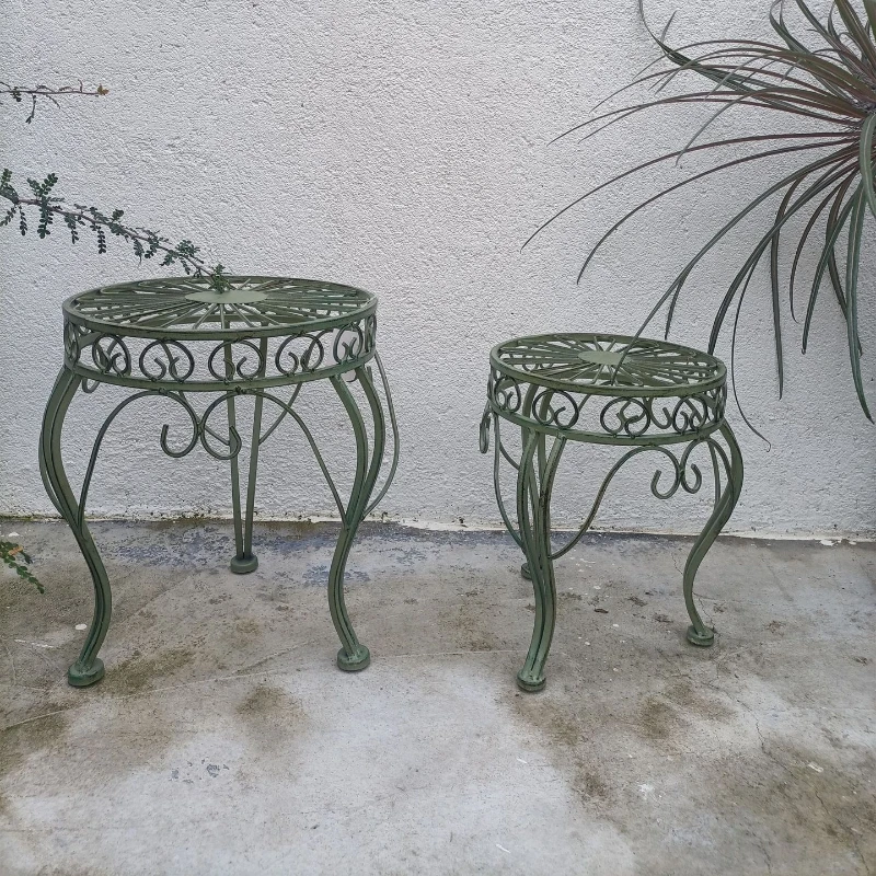 2PCS Iron Flower Stools Courtyard Landing Plant Rack Vintage Do Old Flower Pot Base Balcony Miscellaneous Storage Rack
