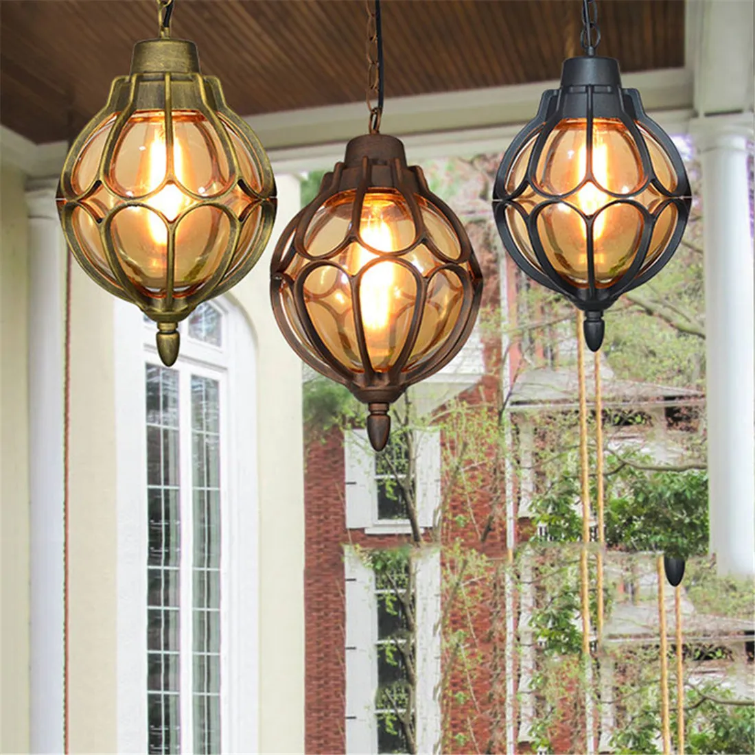 Vintage LED Pendant Lamps Antique Outdoor Balcony Courtyard Villa Pavilion Grape Waterproof Pendant Lights Walkway Hanging Lamp 6