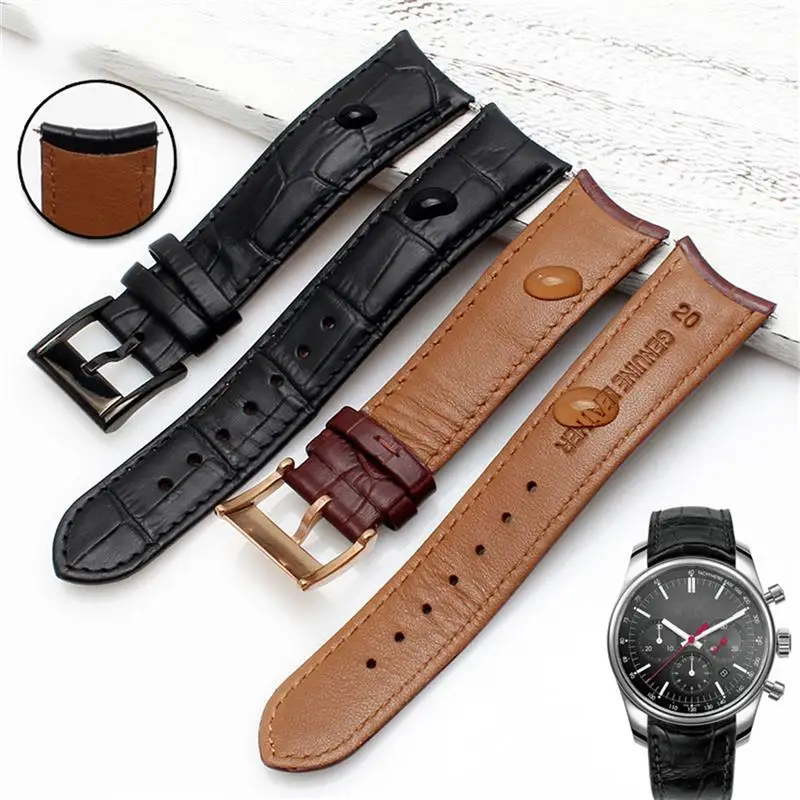SCHIK Genuine leather watchband for Citizen Seiko wristband 20mm curve end cow leather black blue brown straps