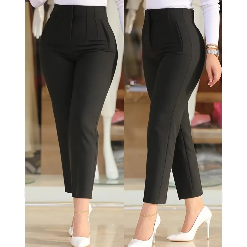 

Slim Pants for Woman Business Office Lady Black High Waist Cropped Elegant Work Pants All-Match Female Solid Trousers New