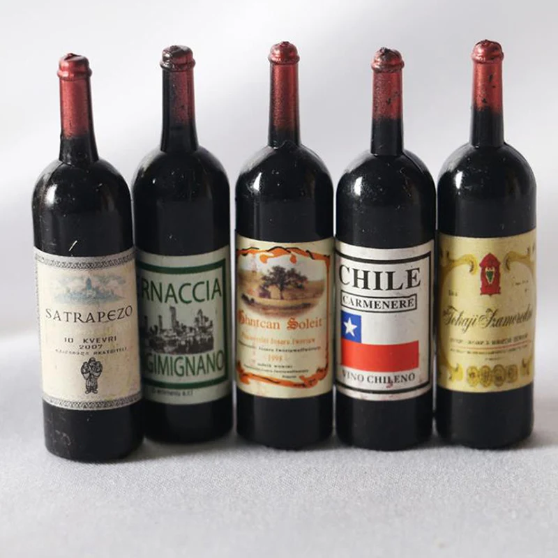 5Pcs 1/12 Dollhouse Miniature Red Wine Bottle Simulation Accessories For Food Play Toy Decoration,pretend food toys