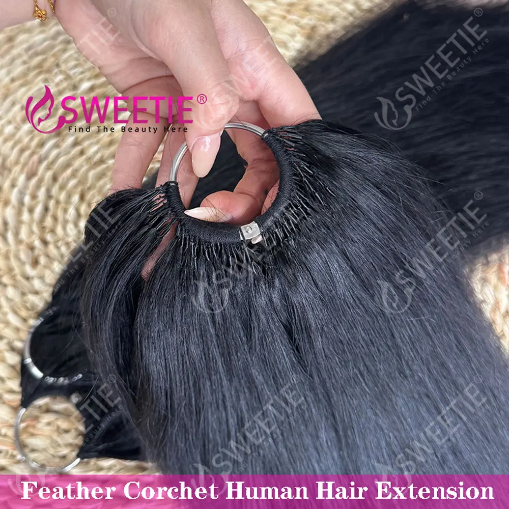 Relaxed Yaki Straight Feather Crochet Human Hair Extensions 12A Light Yaki Straight Crochet Virgin Hair Pre-Separated Knotless 1