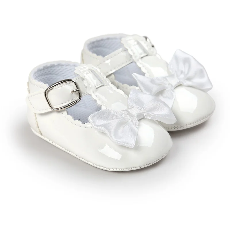 Newborn Baby Girls Shoes PU Leather Bow Buckle First Walkers Soft Soles Non-slip Footwear Crib Shoes 0-18M