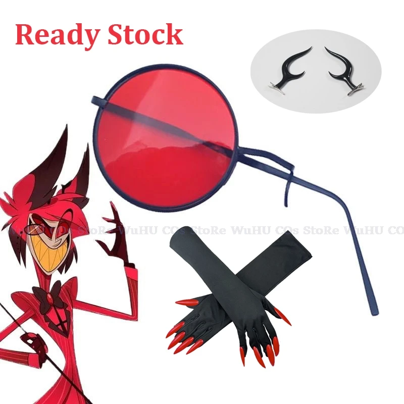 

Anime Hazbin Cosplay Hotel Alastor Cosplay Glasses Gloves Horns Red Eyeglass Single-lens Glasses Halloween Carnival Accessories