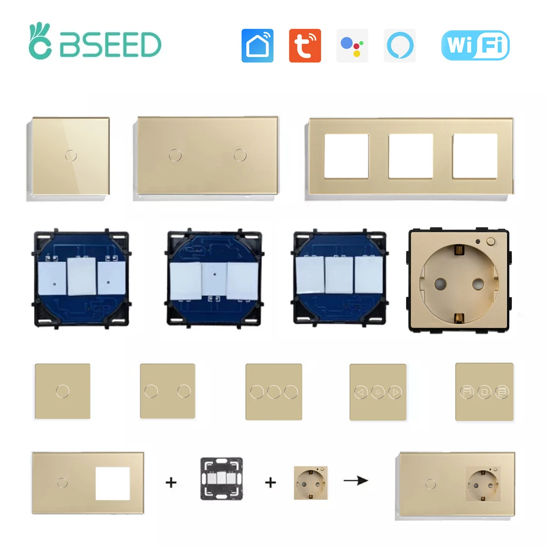 BSEED-Interruptor táctil WIFI, 1/2/3 entradas, solo parte de Panel de  vidrio, atenuador inteligente, función de interruptor de cortina, pieza de  bricolaje, piezas de enchufe Wifi de la UE - AliExpress