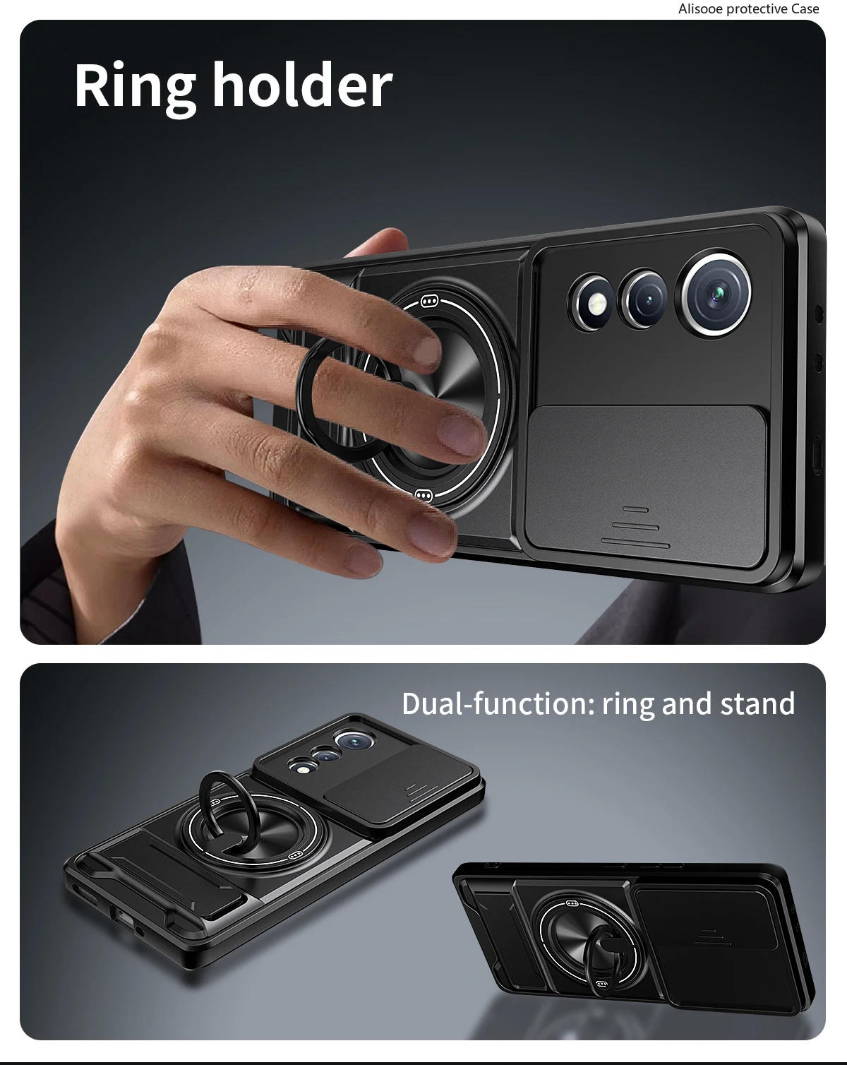 Rotatable Slide Camera Protection Ring Stand Shockproof Phone Case Cover