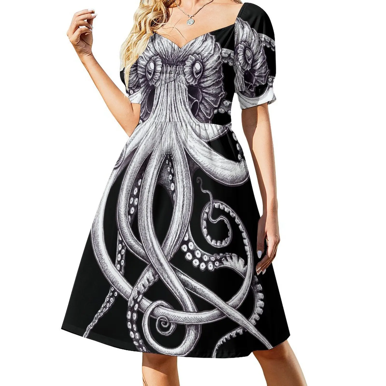 thumbnail image 1 of Kraken vestido de manga corta vestidos de noche de lujo vestido largo de verano para mujer vestidos largos de estilo coreano vestido de verano para mujer, 1 of 7