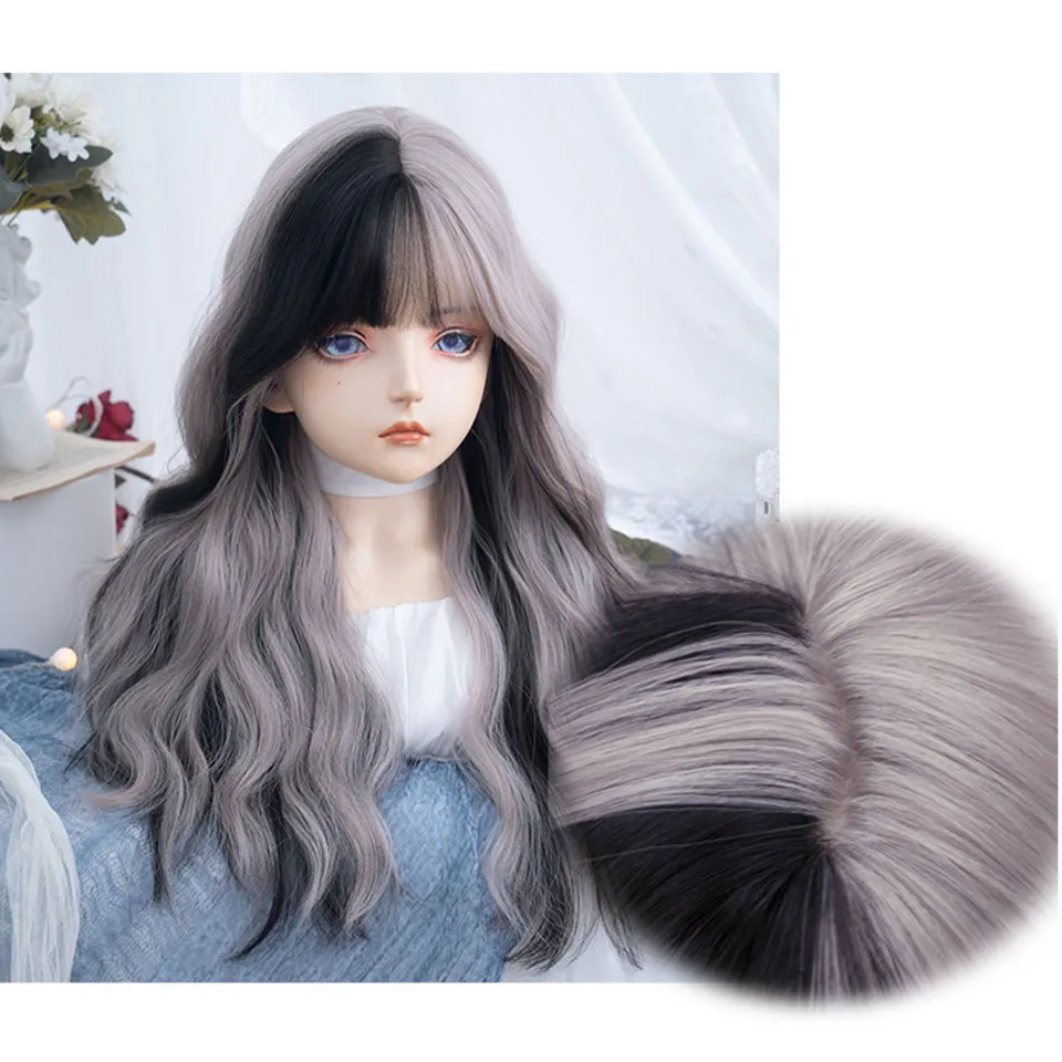 Brown Black Synthetic Wig with Ash Highlight for Women