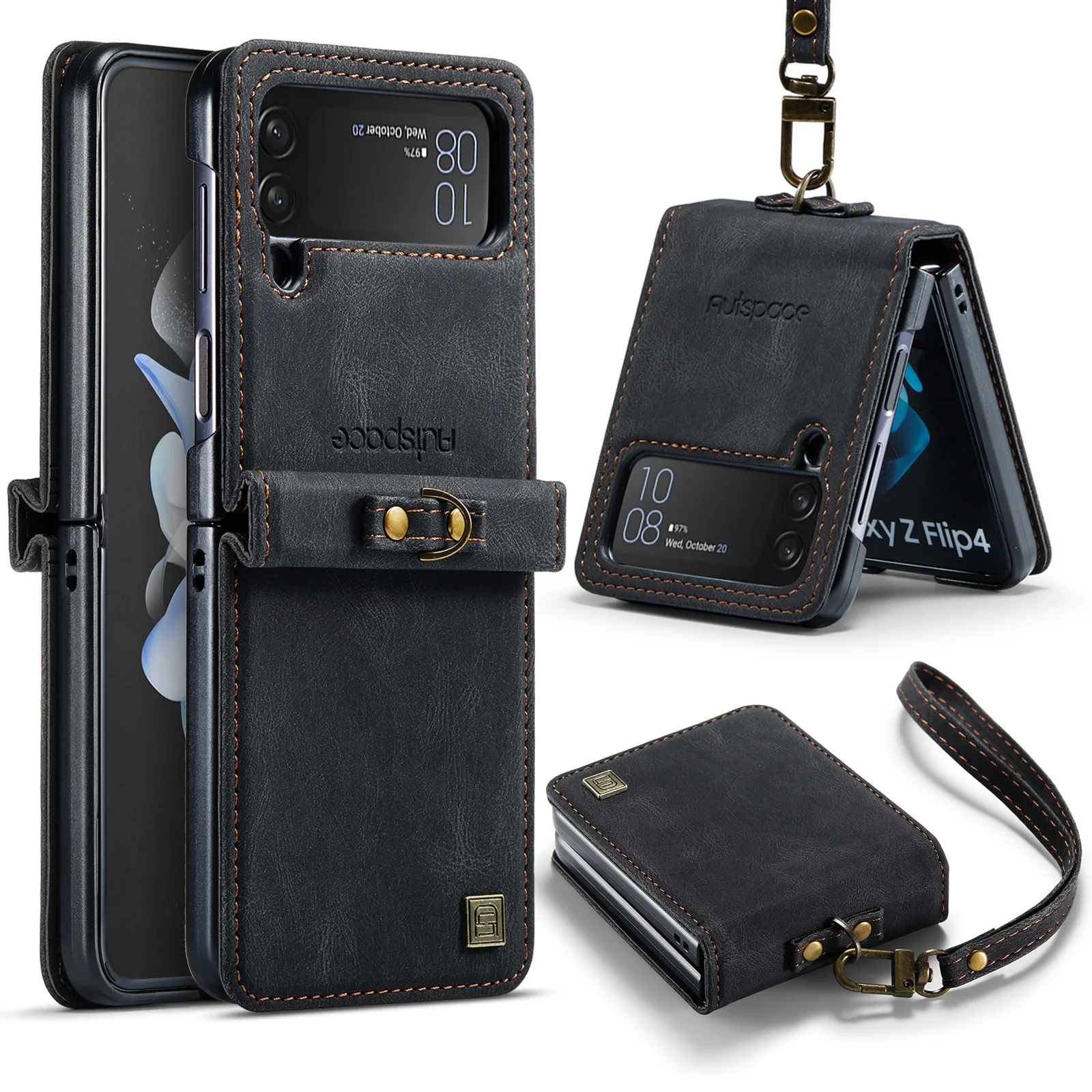 Vintage Ultra Slim PU Leather Folio Case with Wrist Strap and Hard PC Back