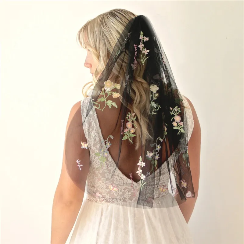 Wild Flowers Floral Bridal Veils With Comb Cathedral Long Embroidered Tulle Colorful Secret Garden Wedding Veil for Brides White