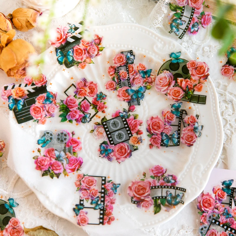 

Journamm 20pcs/pack Butterfly Flowers Stickers PET Materials DIY Scrapbooking Collage Stationery Aesthetics Decor Craft Stickers