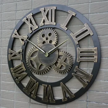 Vintage Industrial Wall Clock – 3D Gears Design with Roman Numerals, Retro Gold & Silver Finish 4