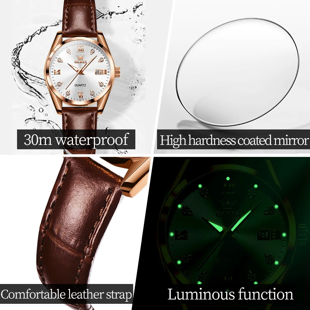 OLEVS 5522 Quartz Watch For Women Original Top Brand Calendar Waterproof Ladies Wristwatch Diamond Fashion Classic Woman Watches