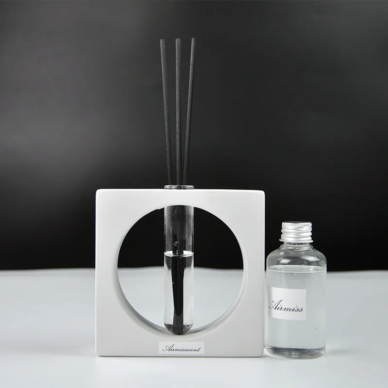 1pcs Creative Reed Diffuser with Aromatherapy Essential Oil, Black Rattan Sticks, Test Tube and Artistic Marbling Ceramic Bottle