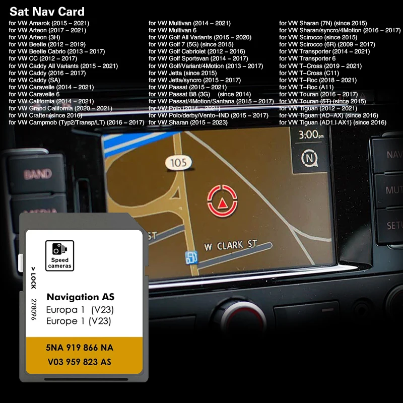 AS V23 Suitabe for VW Passat B8 (3G) 2014년부터 출시된 32GB 지도 네비 SD GPS 카드
