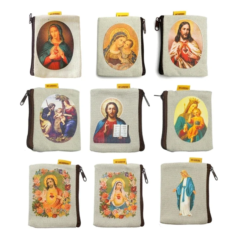 9x7cm Catholic Rosary Pouch Coin Purse Rosary Holder Beads Bag with Zipper for Prayer Storage