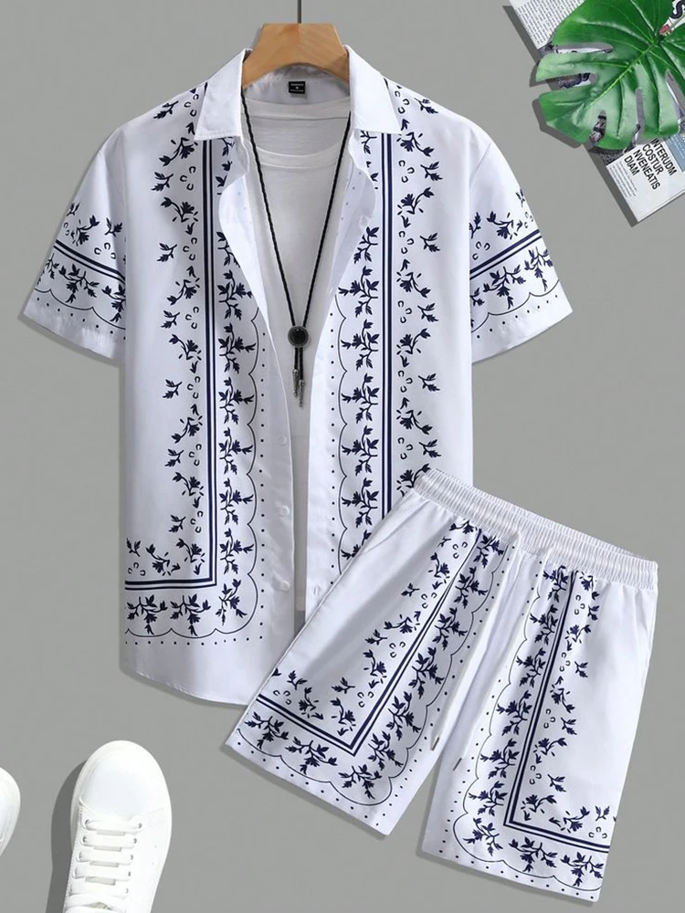 Short Sleeve Shirt And Beach Shorts Men's Suit Stylish Hawaiian Shirt And Everyday Casual Men's Shorts Summer Simple Suit 5