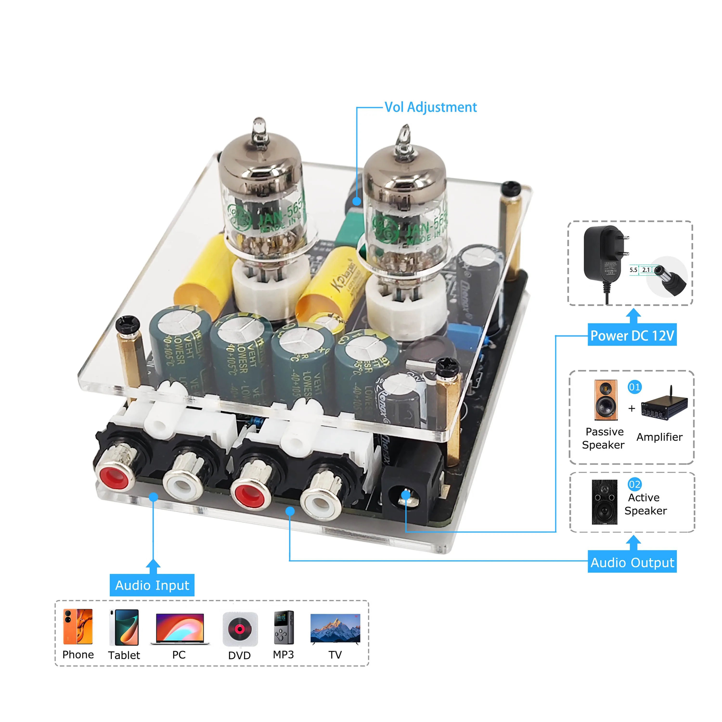 Updated GE5654W 6A2 6K4 Tube Preamplifier Amplifiers HiFi Tube Preamp Bile Buffer Auido Amp Speaker Sound Pre Amp Home Theater