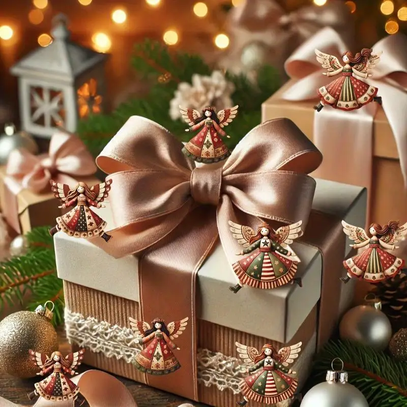 4pcs Handmade Wooden Angel Christmas Ornaments- Multi-Color Festive Decor For Tree, Home & Offic Christmas Pendant